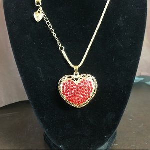 Gold and red heart sweater necklace